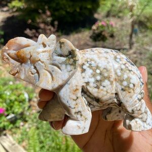 White and Green Orbicular Jasper Elephant Carving